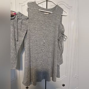 Heather gray off the shoulder boutique top or mini dress comfy cute ruffle bow